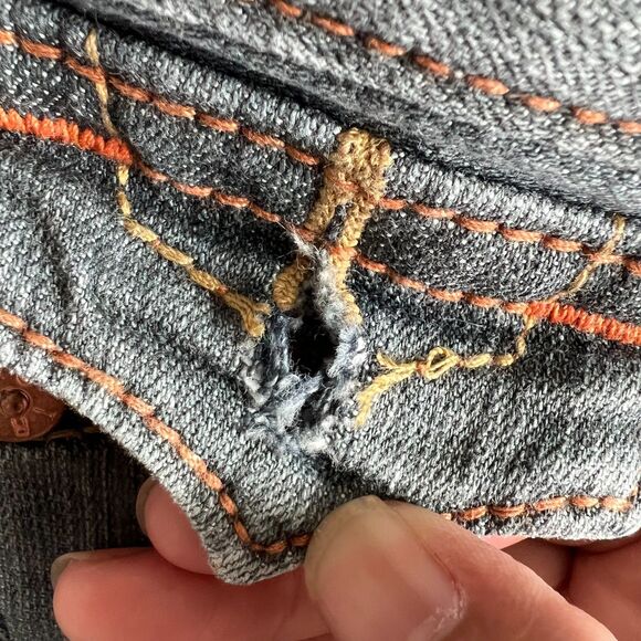 True Religion Jeans Womens 27 Gray Billy Row Seat Distressed Skinny USA Denim - Picture 16 of 16